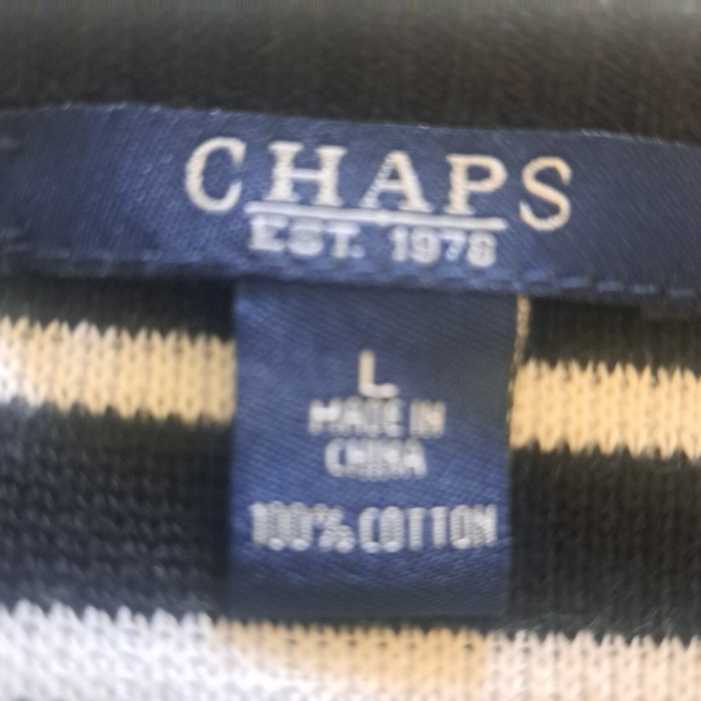 Chaps 100% Cotton Zip Up Striped Cardigan - Size L - Black/White - Picture 7 of 10